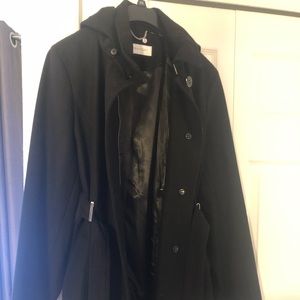 Calvin Klein Hooded Belted Coat